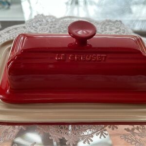 Le Creuset Red and Cream Covered Butter Dish